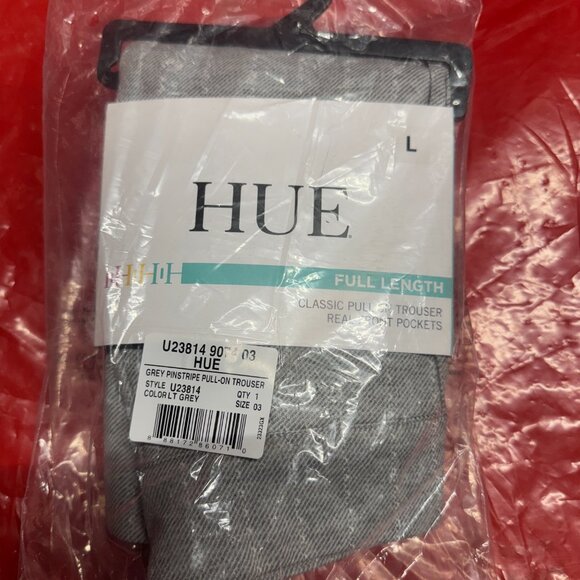 BNWT HUE Women's Gray Pinstripe Pull On Trouser Pants - Picture 4 of 5